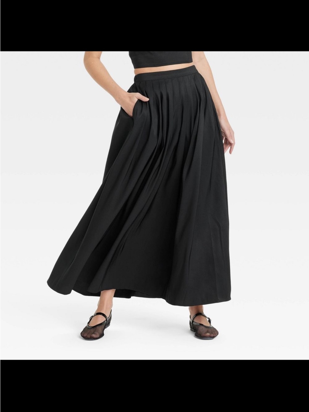 Black Pleated Maxi Skirt - Flowy Women's Skirt XL